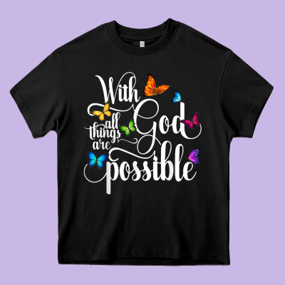 With God All Things Are Possible  Religious Butterfly Art Heavy Core Tee Designed By Inspiradesign