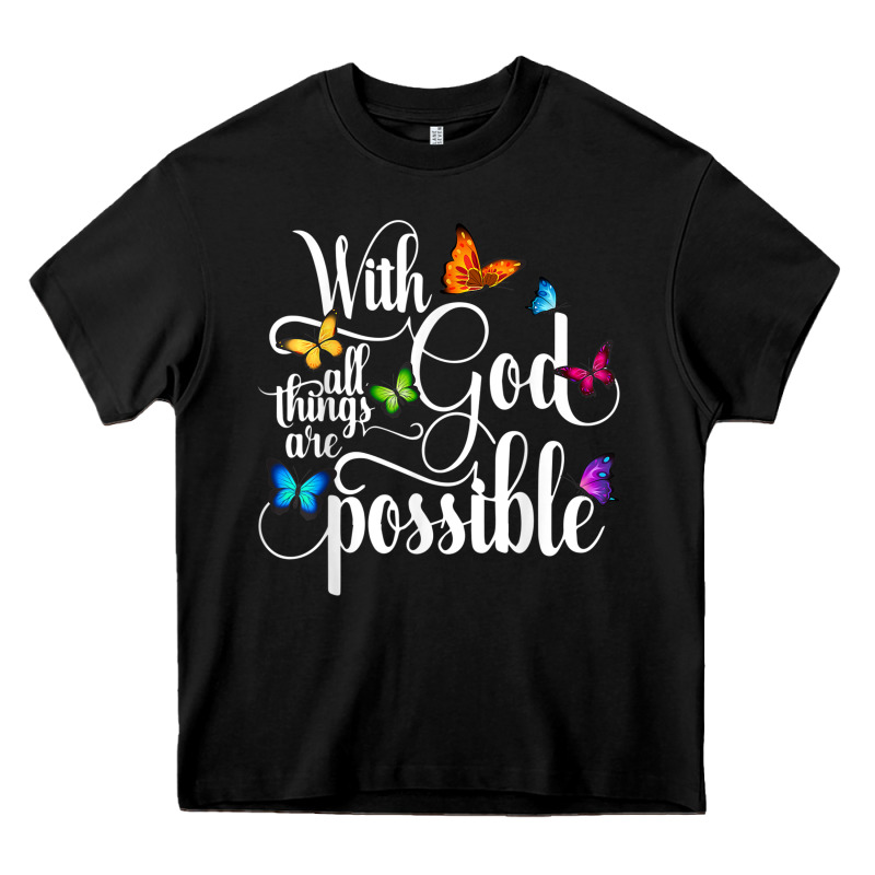With God All Things Are Possible  Religious Butterfly Art Heavy Core Tee by InspiraDesign | Teevron