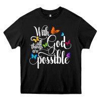 Black With God All Things Are Possible  Religious Butterfly Art Heavy Core Tee - InspiraDesign