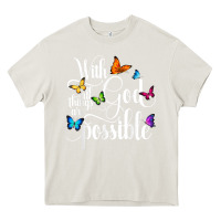 Cream With God All Things Are Possible  Religious Butterfly Art Heavy Core Tee - InspiraDesign