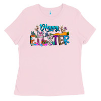 Bubblegum Pink happy easter coffee Ladies Tee - CowhideDigitalArt