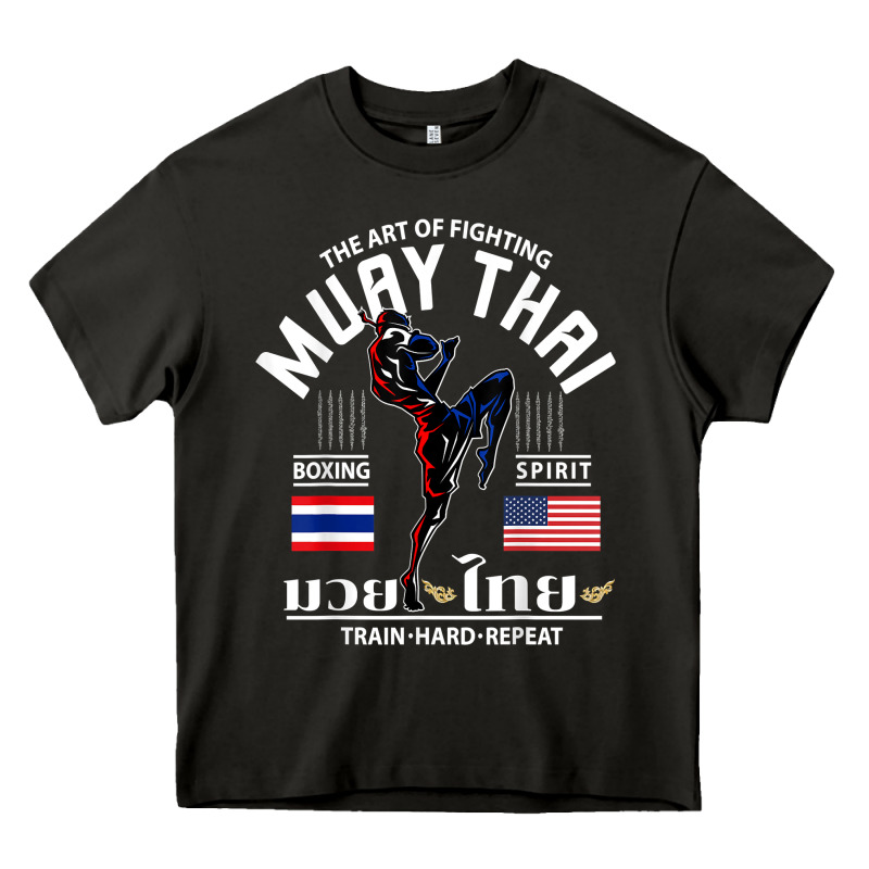 Thailand American Flag Muay Thai Boxing Train Hard Repeat T Shirt Heavy Core Tee by InspiraDesign | Teevron