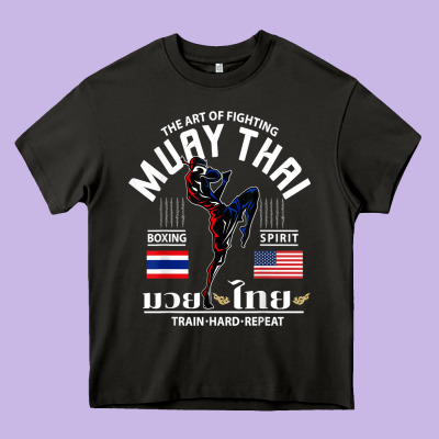 Thailand American Flag Muay Thai Boxing Train Hard Repeat T Shirt Heavy Core Tee Designed By Inspiradesign