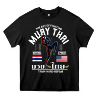 Black thailand american flag muay thai boxing train hard repeat t shirt Heavy Core Tee - InspiraDesign