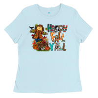 Baby Blue happy fall y all Ladies Tee - CowhideDigitalArt