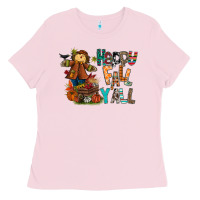 Bubblegum Pink happy fall y all Ladies Tee - CowhideDigitalArt