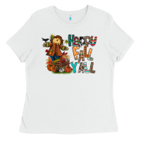 White happy fall y all Ladies Tee - CowhideDigitalArt