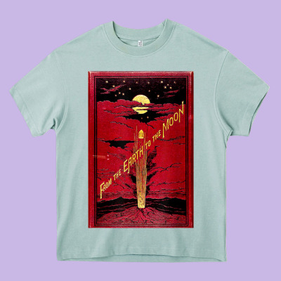 From The Earth To The Moon Jules Verne Book Cover Design Heavy Core Tee Designed By Artchic
