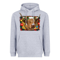 Heather Grey highland cow christmas Heavyweight Hoodie - RanaPortraitStore