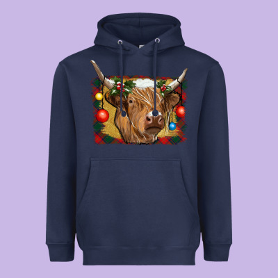 Highland Cow Christmas Heavyweight Hoodie Designed By Ranaportraitstore