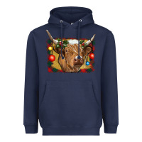 Navy highland cow christmas Heavyweight Hoodie - RanaPortraitStore