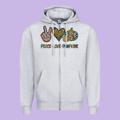 Peace Love Pumkins Zipper Hoodie Designed By Jasminsmagicworld