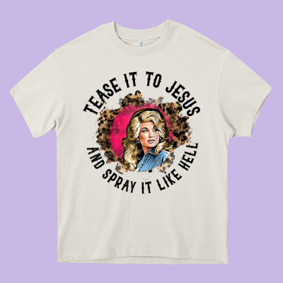 Tease It To Jesus And Spray It Like Hell Leopard Western Raglan Baseba Heavy Core Tee Designed By Artchic