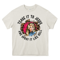 Cream tease it to jesus and spray it like hell leopard western raglan baseba Heavy Core Tee - ArtChic