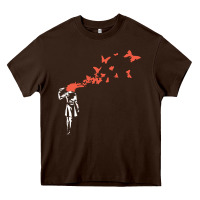 Chocolate Brown banksy headshot butterfly Heavy Core Tee - ArtChic