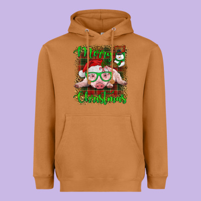 Merry Christmas Baby Pig Heavyweight Hoodie Designed By Ranaportraitstore