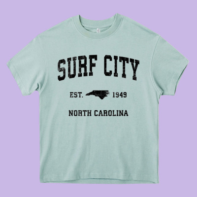 Surf City North Carolina Nc Vintage Sports Design Black Prin Heavy Core Tee Designed By Studioelite