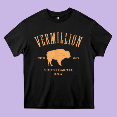 Vermillion South Dakota Bison Distressed Design T Shirt Heavy Core Tee Designed By Studioelite