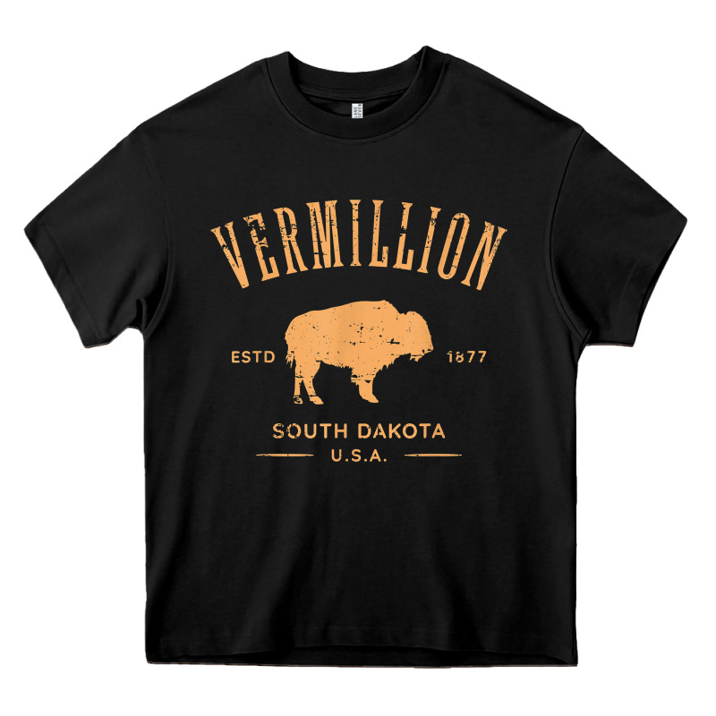 Vermillion South Dakota Bison Distressed Design T Shirt Heavy Core Tee by StudioElite | Teevron
