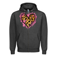 Charcoal Heather Leopard Pink Glitter Heart Zipper Hoodie - Jasminsmagicworld
