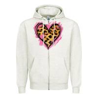 Oatmeal Heather Leopard Pink Glitter Heart Zipper Hoodie - Jasminsmagicworld