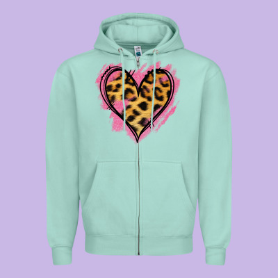 Leopard Pink Glitter Heart Zipper Hoodie Designed By Jasminsmagicworld