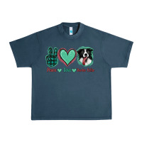 Midnight Navy Peace Love Border Collie Urban Heavy Tee - Jasminsmagicworld