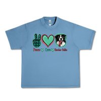 Pebble Blue Peace Love Border Collie Urban Heavy Tee - Jasminsmagicworld