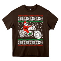 Chocolate Brown santa ridin motocycle Heavy Core Tee - StudioElite