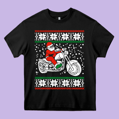 Santa Ridin Motocycle Heavy Core Tee Designed By Studioelite