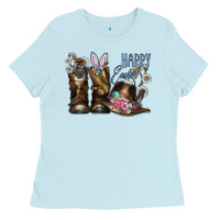 Baby Blue Happy Easter Ladies Tee - CowhideDigitalArt