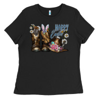 Black Happy Easter Ladies Tee - CowhideDigitalArt