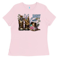 Bubblegum Pink Happy Easter Ladies Tee - CowhideDigitalArt