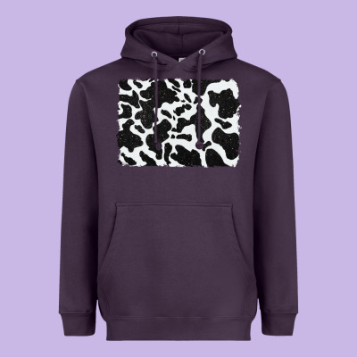 Distressed Black Glitter Cowhide Pattern Heavyweight Hoodie Designed By Ranaportraitstore