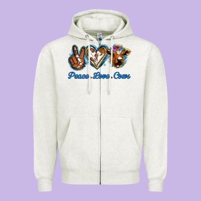 Peace Love Cows Zipper Hoodie Designed By Jasminsmagicworld