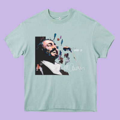 Original Portrait Of Luciano Pavarotti Heavy Core Tee Designed By Studioelite