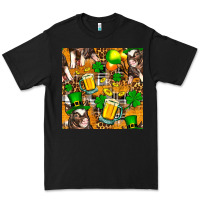 Black St. Patrick's Day Pig With Beer And Shamrock Seamless Premium Tee - FaDigitalArtStudio