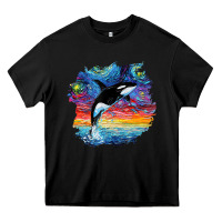 Black Orca Killer Whale Starry Night Impressionist Dog Art By Aja Heavy Core Tee - PixelFlow