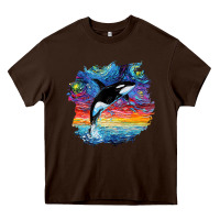 Chocolate Brown Orca Killer Whale Starry Night Impressionist Dog Art By Aja Heavy Core Tee - PixelFlow