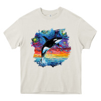 Cream Orca Killer Whale Starry Night Impressionist Dog Art By Aja Heavy Core Tee - PixelFlow