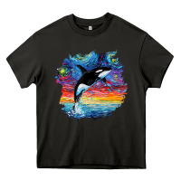 Asphalt Orca Killer Whale Starry Night Impressionist Dog Art By Aja Heavy Core Tee - PixelFlow