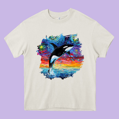 Orca Killer Whale Starry Night Impressionist Dog Art By Aja Heavy Core Tee Designed By Pixelflow