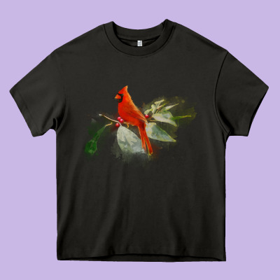 Wild Red Cardinal Bird Long Sleeve Heavy Core Tee Designed By Pixelflow
