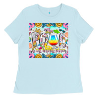 Baby Blue The Pool Is My Happy Place Ladies Tee - CowhideDigitalArt