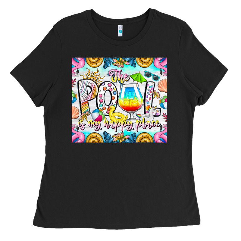 The Pool Is My Happy Place Ladies Tee by CowhideDigitalArt | Teevron