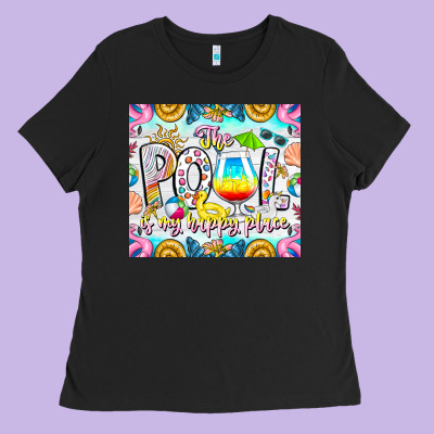 The Pool Is My Happy Place Ladies Tee Designed By Cowhidedigitalart