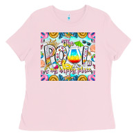 Bubblegum Pink The Pool Is My Happy Place Ladies Tee - CowhideDigitalArt