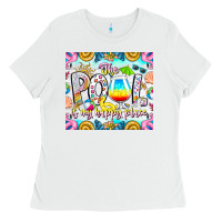 White The Pool Is My Happy Place Ladies Tee - CowhideDigitalArt
