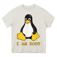Cream Linux Mascot Tux the Penguin I Am Root TShirt Men Women Kids Heavy Core Tee - PixelFlow