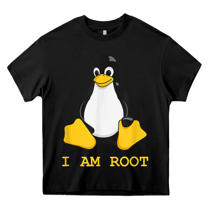 Linux Mascot Tux The Penguin I Am Root Tshirt Men Women Kids Heavy Core Tee by PixelFlow | Teevron